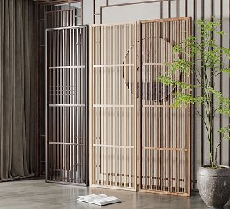 New Chinese Style Screen Solid Wood Partition Screen 3d model