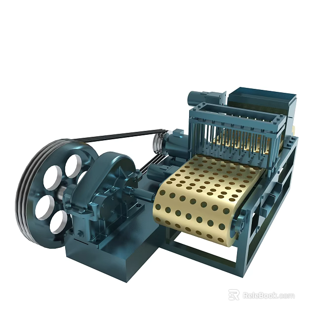 Industrial Mechanical Machine With Perforated Belt And Metal Roller Components 3d model 