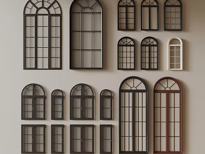 Various Window Design Styles With Arched Rectangular And Colored Metal Frame Options 3d model