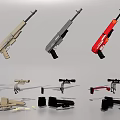 Assorted Weapons Collection Showcasing Different Types And Colored Firearms With Parts