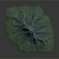 3D Mountain Terrain Model With Blue Green Color And Detailed Surface Texture