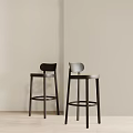 Two Black Bar Stools by Beige Wall on Wooden Floor 3d model