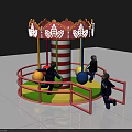 Colorful Commercial Carousel Equipment With Decorative Top Red Railings And Children Playing
