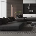 Modern Minimalist Living Room With Gray Sofas And Storage Units 3d model
