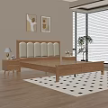 Cozy Wooden Bedroom with Upholstered Headboard Plush Toy and Potted Plant