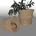 Wicker Storage Baskets Including Tilted One with Egg and Standing One with Plant