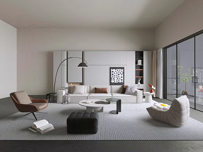 Modern Living Room Sofa Coffee Table Set With Accent Chair Floor Lamp And Soft Rug 3d model