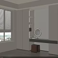 Modern Wardrobe Interior Design With Dressing Table Round Mirror And Stool In Neutral Tones 3d model