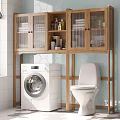 Wooden Bathroom Storage Cabinet Shelf With Glass Doors Washing Machine And Toilet
