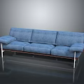 Modern Blue Fabric Three Seater Sofa With Metal Legs And Armrests