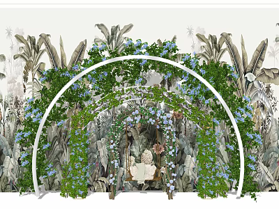 Decorative Event Entrance With Arched Structure Green Vines And Blue Flowers 3d model
