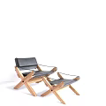 Modern Leisure Chair With Wooden Crossed Legs Black Leather Seat And Matching Ottoman