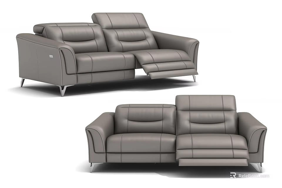 Modern Gray Leather Two-Seater Reclining Sofa For Living Room Interior Design 3d model 