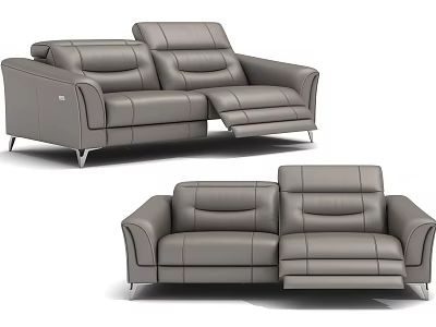 Modern Gray Leather Two-Seater Reclining Sofa For Living Room Interior Design 3d model