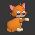 Cute Orange Cartoon Cat Plush Toy With Pink Ears Blue Eyes And White Paws