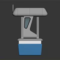 Cartoon Scene Blue And Silver Kiosk Featuring Drink Popcorn Ice Cream Icons And Exclusive Sign