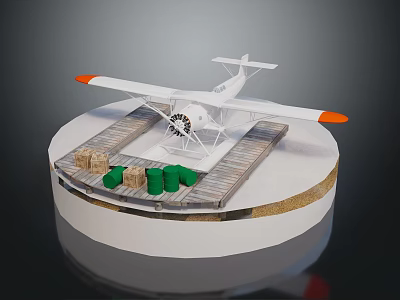 3D Spacecraft Model Display On Platform With Green Brown Cargo Containers 3d model