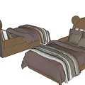 Children's Bed with Mickey Ear Shaped Headboard Light Wood Frame and Pink Striped Bedding