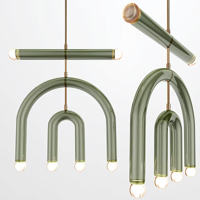 Modern Green Curved Glass Pendant Lights With Brass Hardware For Interior Design 3d model