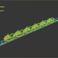 Row of Yellow Bumper Cars on Track Amusement Ride Equipment