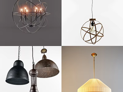 Modern Geometric and Industrial Chandeliers with Metal Frames Textured Shades and Candle Shaped Bulbs 3d model