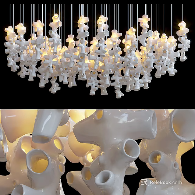 Modern Creative White Ceramic Ceiling Lamp With Unique Sculptural Design And Hanging Elements 3d model 