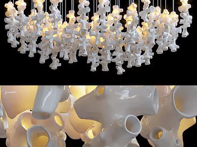 Modern Creative White Ceramic Ceiling Lamp With Unique Sculptural Design And Hanging Elements 3d model