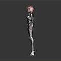 Female Character With Red Hair In Dark Form Fitting Suit And Red Accents Standing Pose