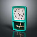 Teal Square Clock With White Dial Black Numbers And Visible Mechanical Pendulum 3d model