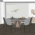 Elegant Restaurant Interior With Dining Table Gray Chairs White Blinds Green Plant And Wall Art