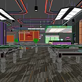 Modern Billiard Room Interior Design With Multiple Pool Tables And Stylish Lighting 3d model