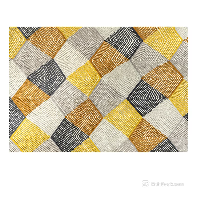 Square Area Rug With Geometric Patterns In Yellow Grey Brown 3d model