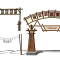 Wooden Entrance Gate With Welcome Sign In Xiong'an New Area Taodouying Village