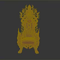 Red Ornate Throne Chair With Intricate Carvings And Velvet Upholstered Seat