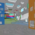 Colorful Kindergarten Interior Design With Bright Windows Colored Walls And Open Corridors