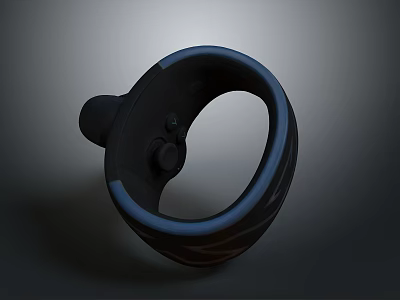 Black Circular Tech Accessory With Sleek Design And Button Details On Dark Background 3d model