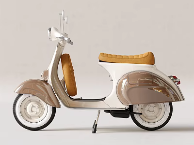 Vintage Cream And Brown Scooter With Classic Design Tan Leather Seat Sleek Body And White Rims 3d model