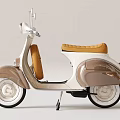 Vintage Cream And Brown Scooter With Classic Design Tan Leather Seat Sleek Body And White Rims