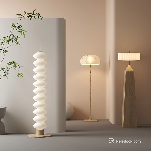 Modern Minimalist Floor Lamps With Spiral And Wooden Base Designs For Home Decor 3d model 