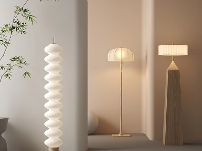 Modern Minimalist Floor Lamps With Spiral And Wooden Base Designs For Home Decor 3d model