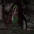 Scenic Natural Cave Interior With Rock Walls And Wooden Walkway
