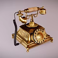 Vintage Golden Rotary Dial Telephone With Wooden Handset And Classic Design