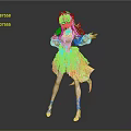 Game and Movie Character With Long Blonde Hair Blue Pink Outfit Flowing Skirt Standing Pose