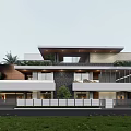 Modern Detached Villa Exterior Featuring Large Glass Windows Balconies And Lush Greenery