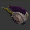 Futuristic Game Movie Character With Purple Fan Shaped Design Yellow Accents And White Mechanical Structure