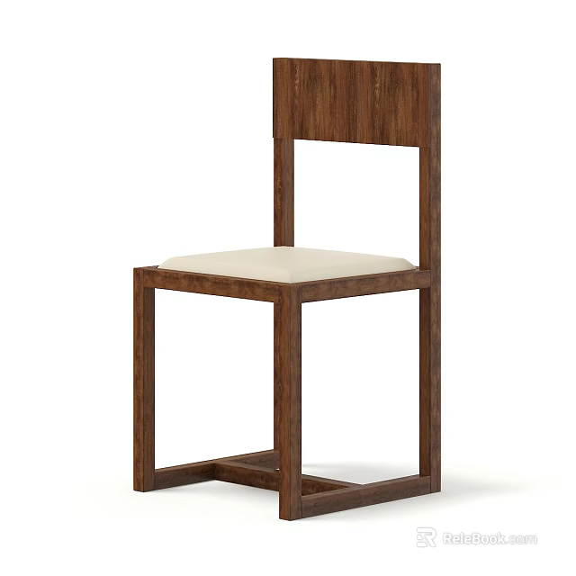 Modern Wooden Single Chair With Sleek Back Design And Beige Cushioned Seat 3d model 