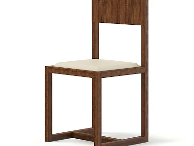 Modern Wooden Single Chair With Sleek Back Design And Beige Cushioned Seat 3d model