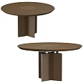 Modern Brown Round Dining Table With Geometric Pedestal Base Design 3d model