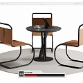 Modern Dining Table Set With Round Black Tabletop And Brown Woven Chairs 3d model