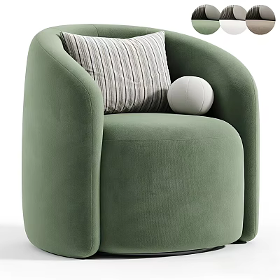 Stylish Green Velvet Accent Chair With Striped Pillow And White Decorative Ball 3d model